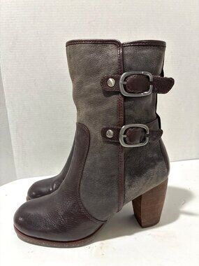 NAYA LIGHTNING SZ 8 M BLACK BROWN LEATHER SHORT MOTO ANKLE BOOTS HEELS